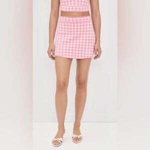 LoveShackFancy Pink and White Muna Checkered Knit Mini Skirt